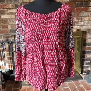 Red and White Patterned Blouse #A